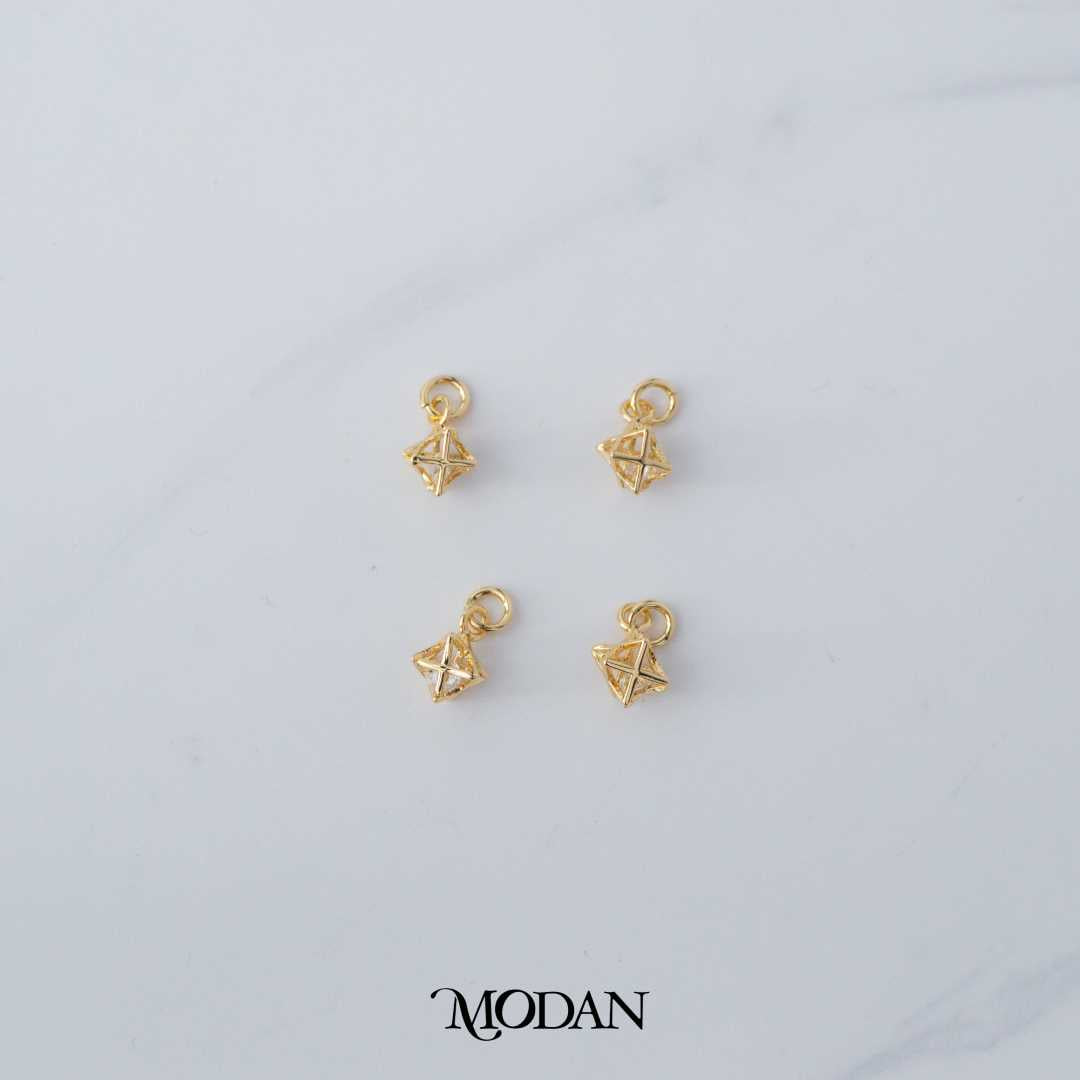 Tiny Star Dangle Cube Cubic Zirconia DIY Charm Liontin Bintang Kubus Berlian Kecil Hypoallergenic Gold Plated