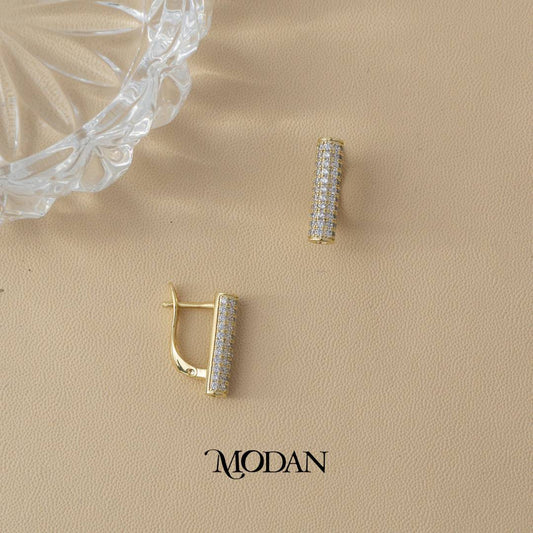 (19mm) Sparkling Geometric Bar Hoop Earrings Anting Panjang Hypoallergenic Gold Plated