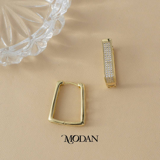 (24mm) Sparkling U Shaped Hoop Earrings Anting Bulat Hypoallergenic Gold Plated