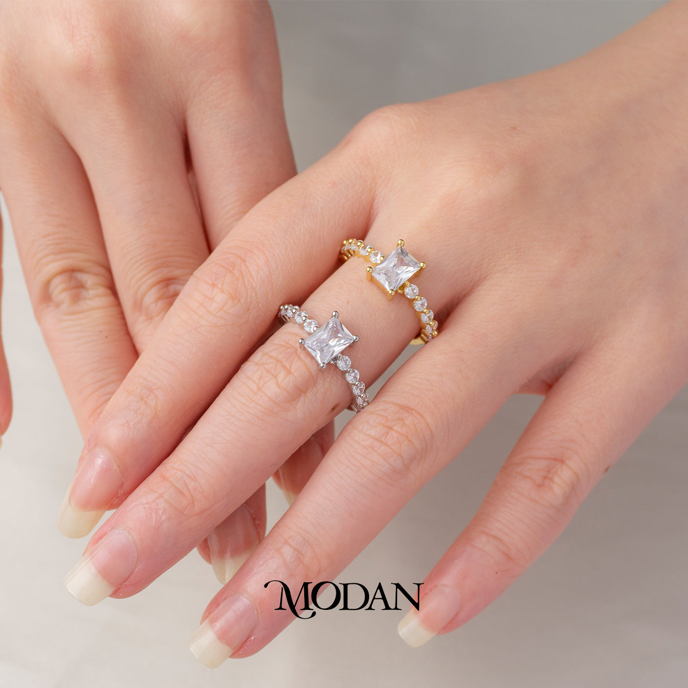 Sparkling Radiant Cut Ring Cocktail Cincin Pesta Radiant Hypoallergenic Gold Plated