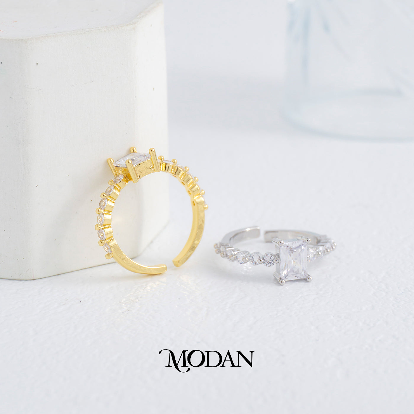Sparkling Radiant Cut Ring Cocktail Cincin Pesta Radiant Hypoallergenic Gold Plated