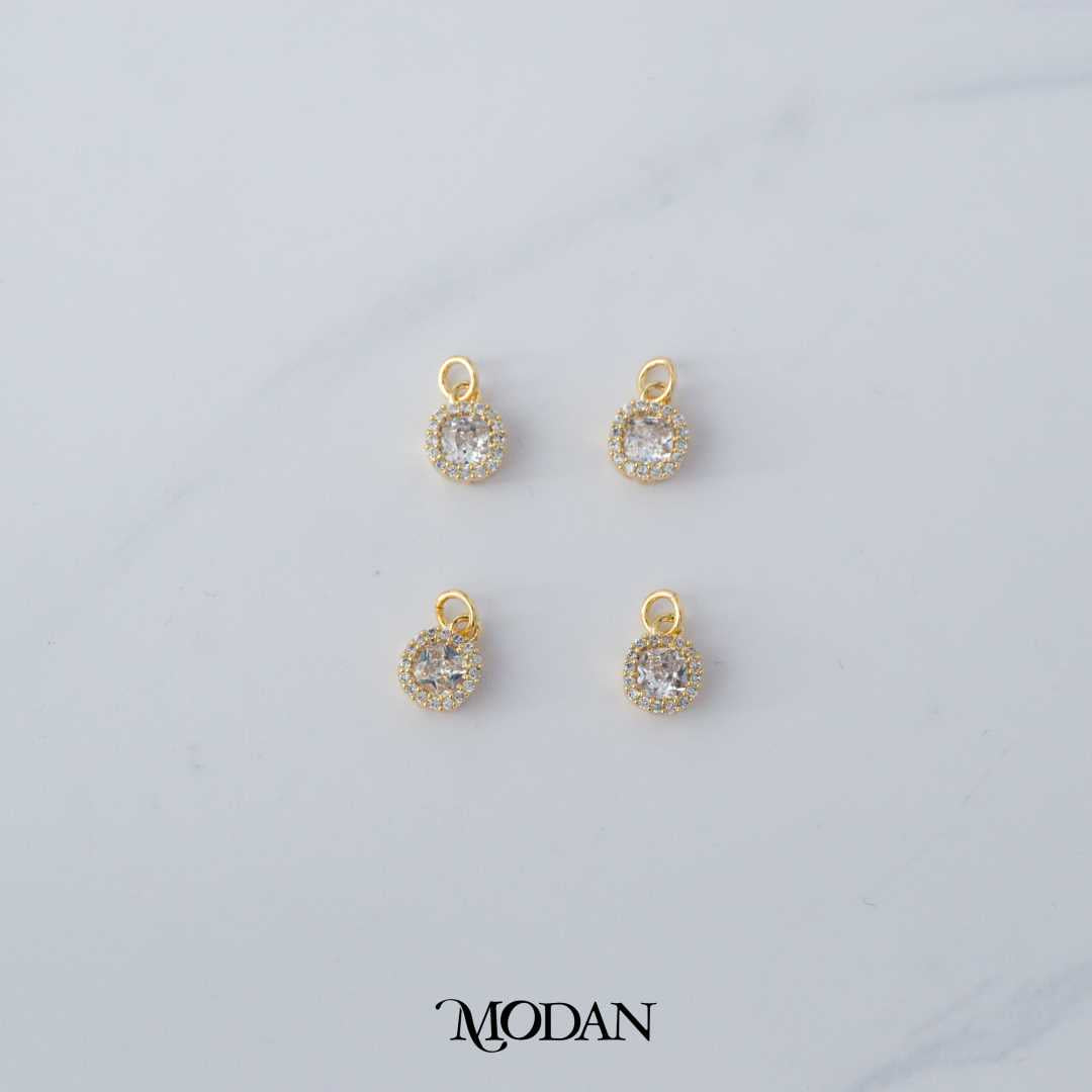 Mini Sparkling Halo Round Charm DIY Charm Liontin Pesta Berlian Kecil Hypoallergenic Gold Filled
