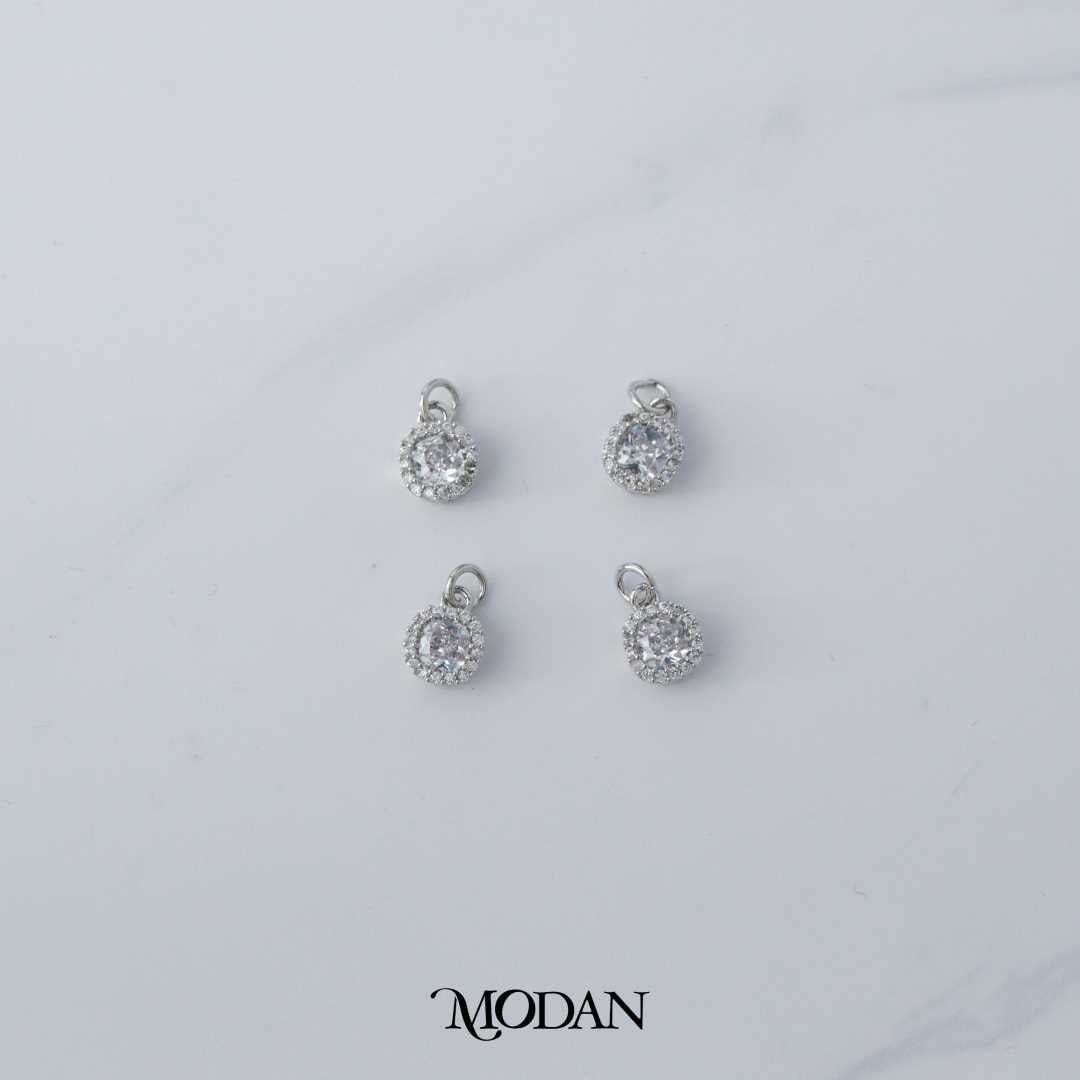 Mini Sparkling Halo Round Charm DIY Charm Liontin Pesta Berlian Kecil Hypoallergenic Gold Filled