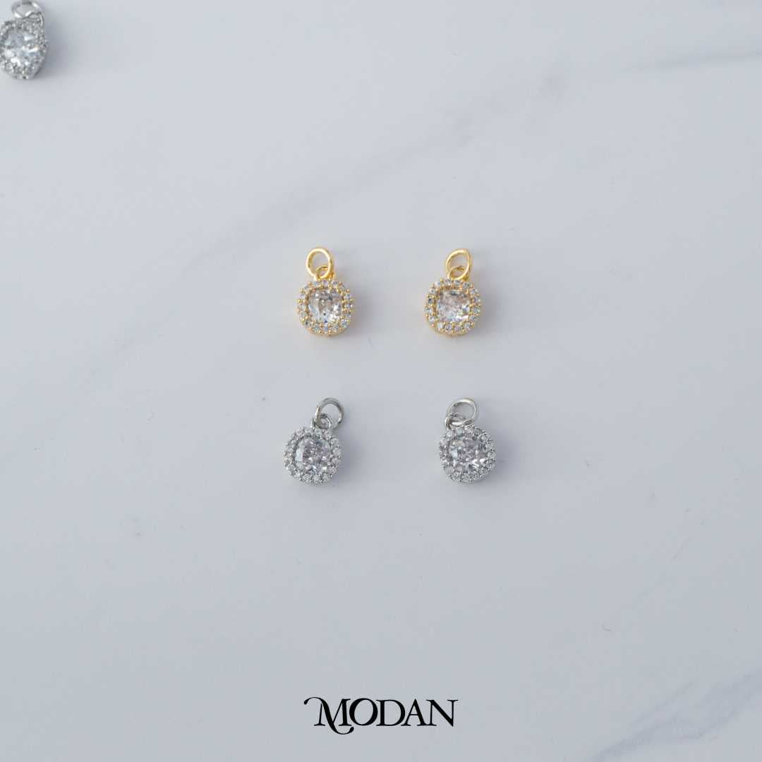 Mini Sparkling Halo Round Charm DIY Charm Liontin Pesta Berlian Kecil Hypoallergenic Gold Filled