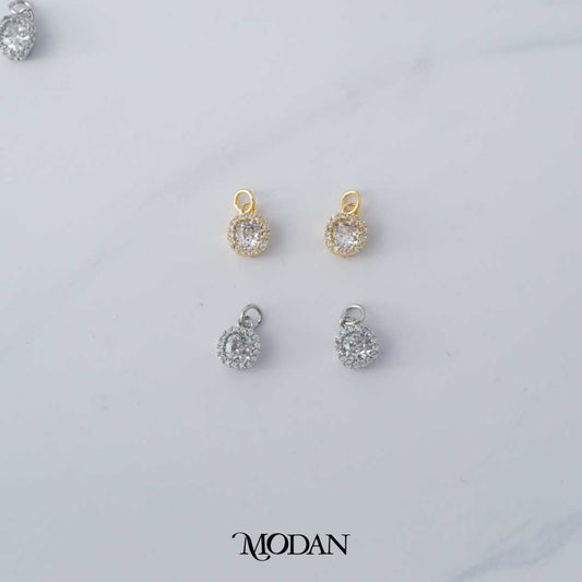 Mini Sparkling Halo Round Charm DIY Charm Liontin Pesta Berlian Kecil Hypoallergenic Gold Filled