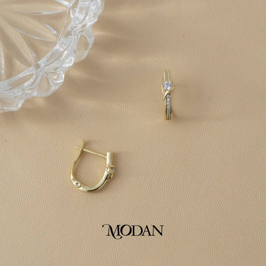 (15mm) Sparkling Classic Solitaire Hoop Earrings Anting Bulat Hypoallergenic Gold Plated