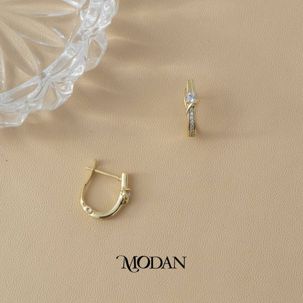 (15mm) Sparkling Classic Solitaire Hoop Earrings Anting Bulat Hypoallergenic Gold Plated