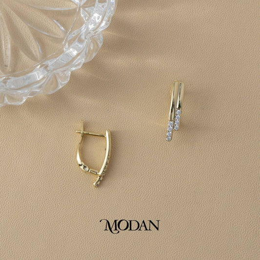 (20mm) Sparkling Double Line Hoop Earrings Anting Bulat Hypoallergenic Gold Plated