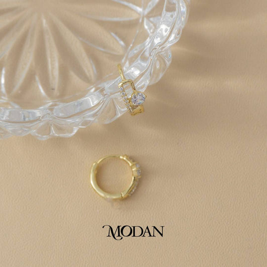 (14mm) Sparkling Double Layer Hoop Earrings Anting Bulat Hypoallergenic Gold Plated
