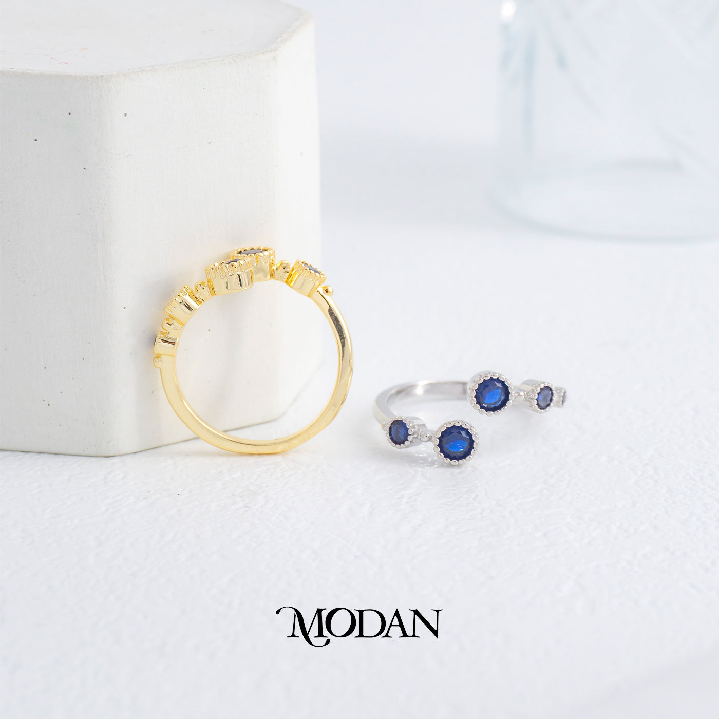 Statement Blue Adjustable Ring Cincin Biru Adjustable Hypoallergenic Gold Plated