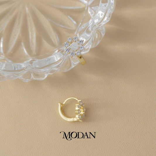 (10mm) Sparkling Open Flower Hoop Earrings Anting Bunga Hypoallergenic Gold Plated