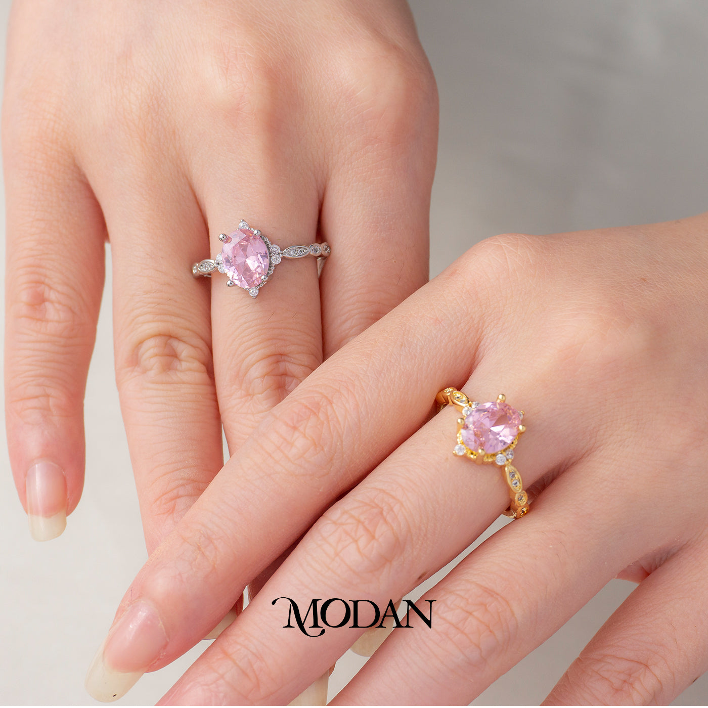 Sparkling Pink Sapphire Oval Cut Cocktail Ring Cincin Merah Muda Gold Plated