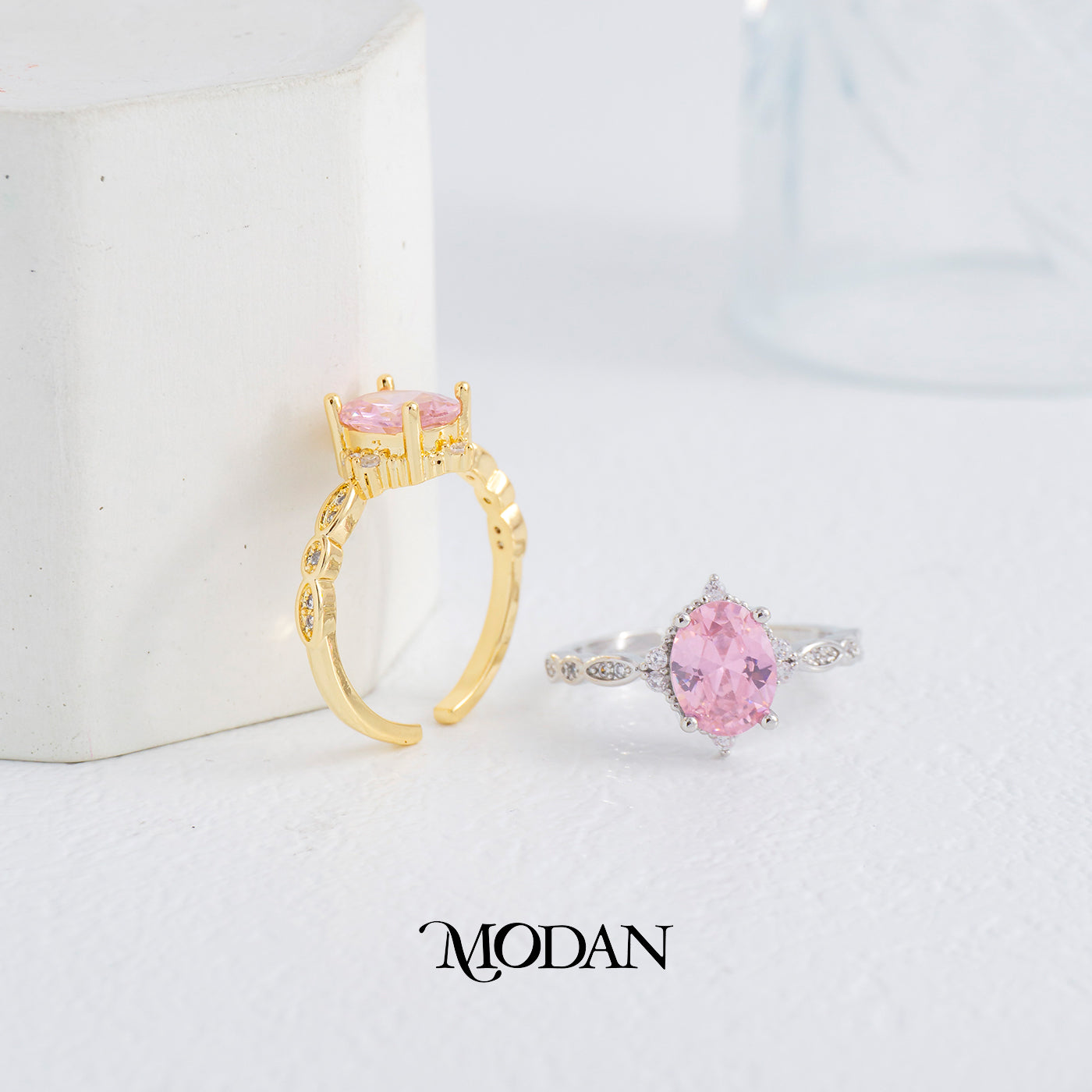 Sparkling Pink Sapphire Oval Cut Cocktail Ring Cincin Merah Muda Gold Plated