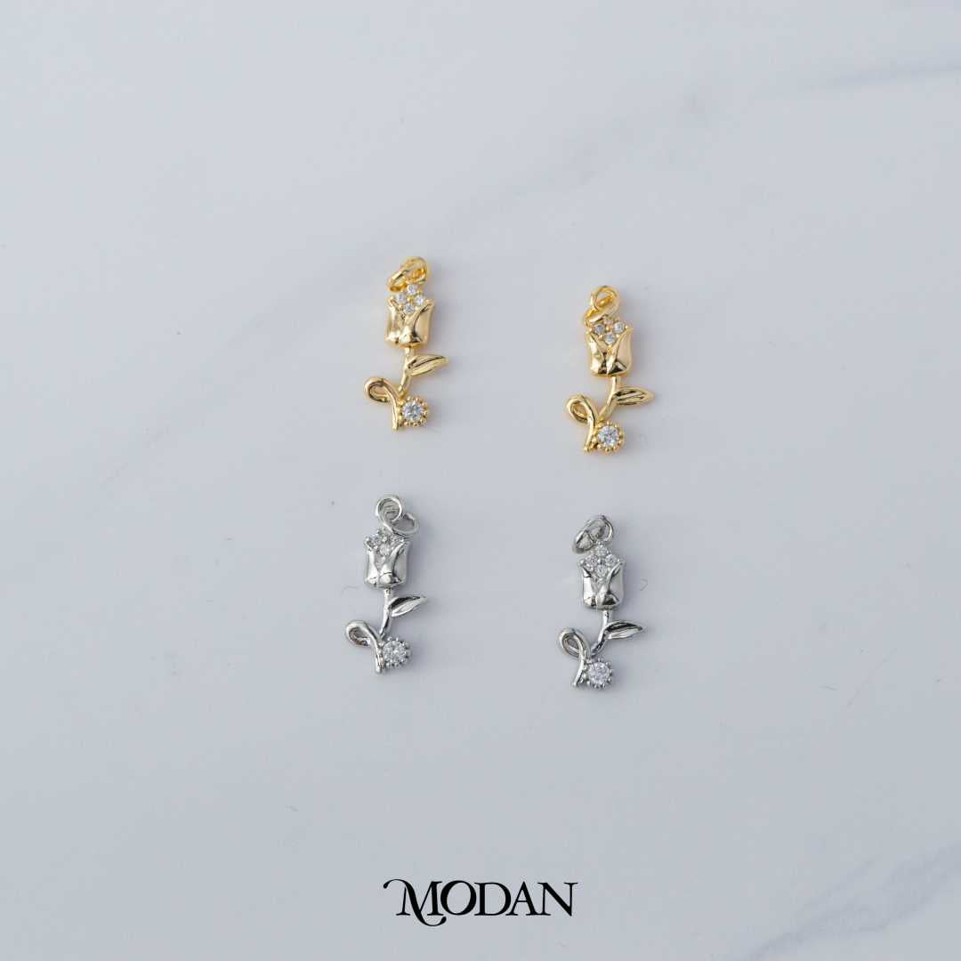 Tiny Micropaved Tulip Flower Charm DIY Bunga Tulip berlian Pasir Hypoallergenic Gold Plated