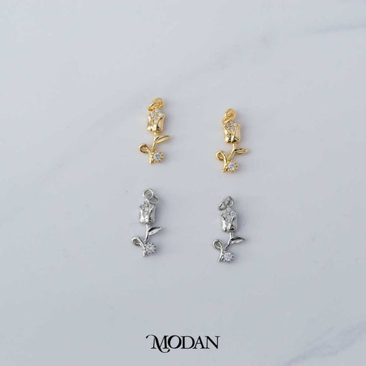 Tiny Micropaved Tulip Flower Charm DIY Bunga Tulip berlian Pasir Hypoallergenic Gold Plated