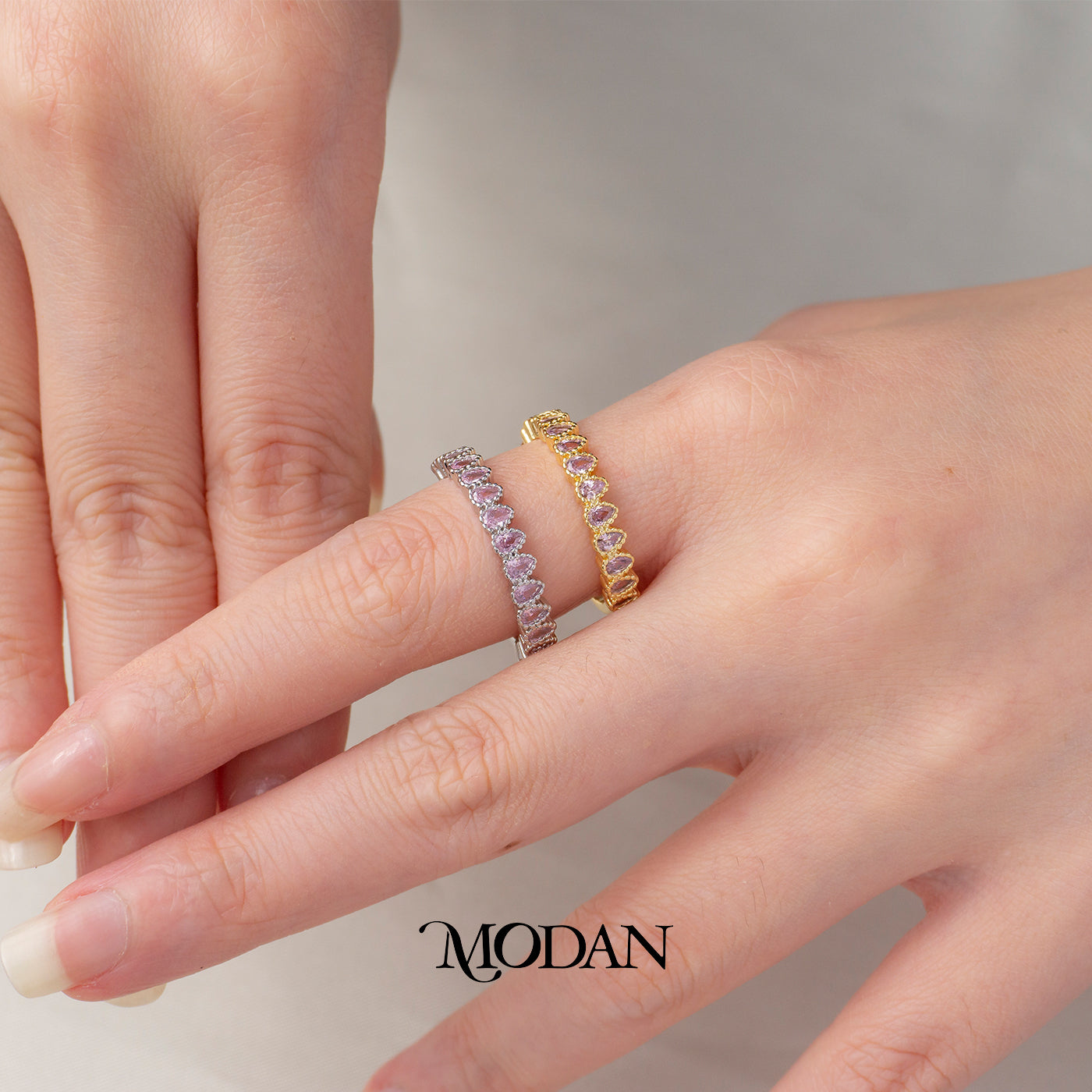 Pink Teardrop Eternity Band Ring Cincin Tetes Air Merah Muda Hypoallergenic Gold Plated