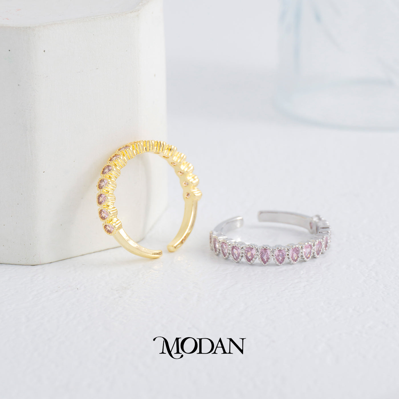 Pink Teardrop Eternity Band Ring Cincin Tetes Air Merah Muda Hypoallergenic Gold Plated