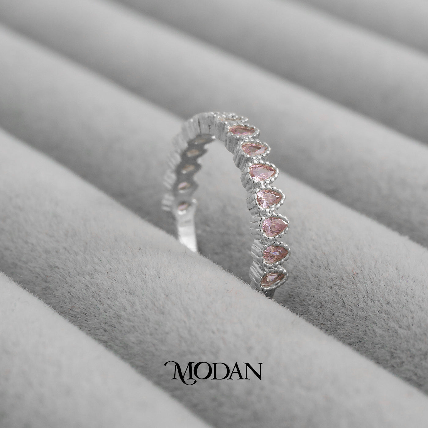 Pink Teardrop Eternity Band Ring Cincin Tetes Air Merah Muda Hypoallergenic Gold Plated