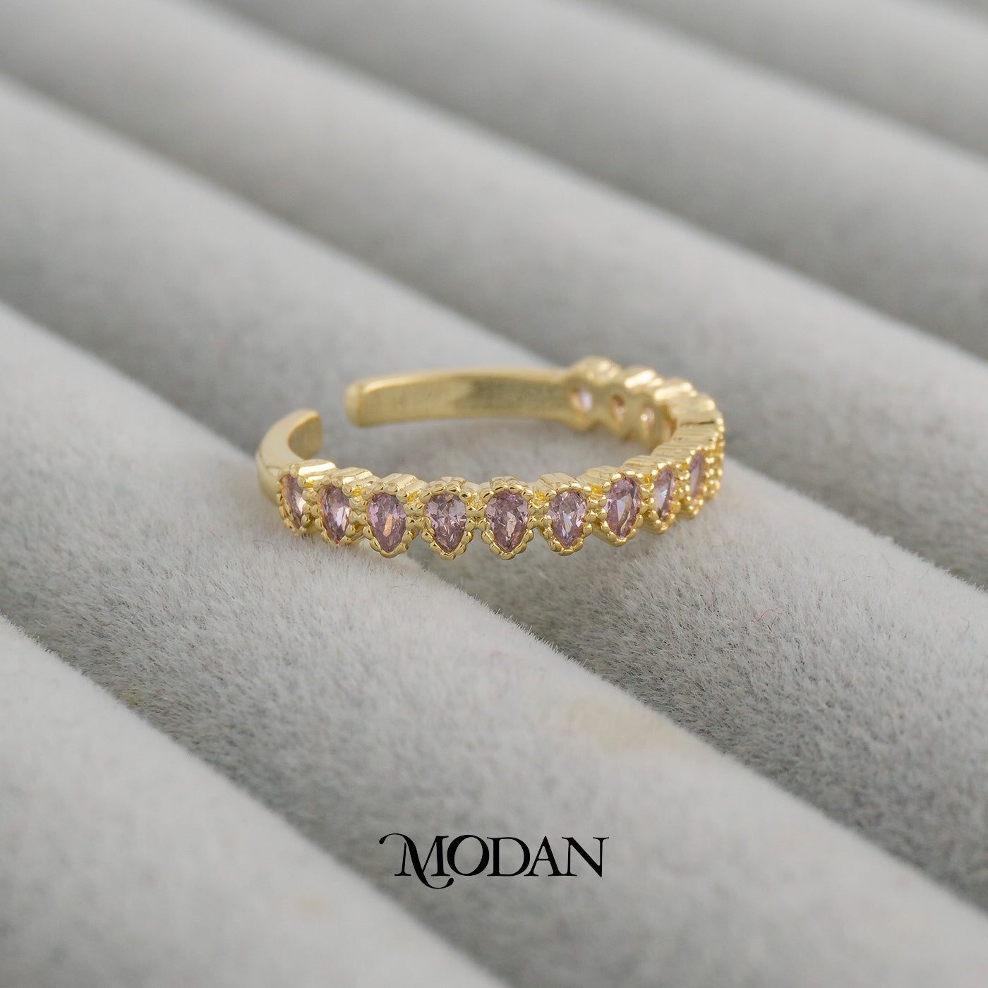 Pink Teardrop Eternity Band Ring Cincin Tetes Air Merah Muda Hypoallergenic Gold Plated