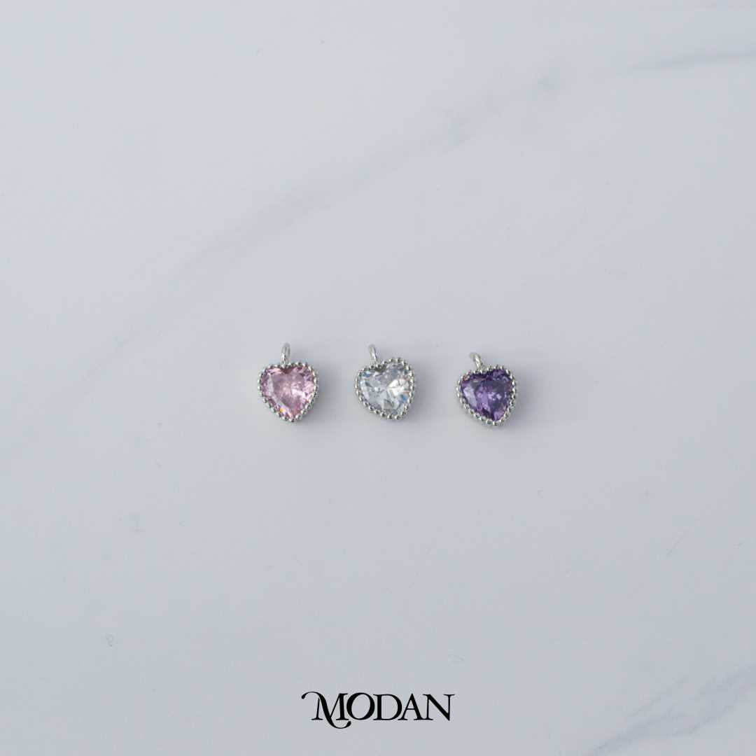 Purple / Clear / Pink Beaded Heart Love Charm DIY Liontin Hati Cinta Hypoallergenic Gold Filled