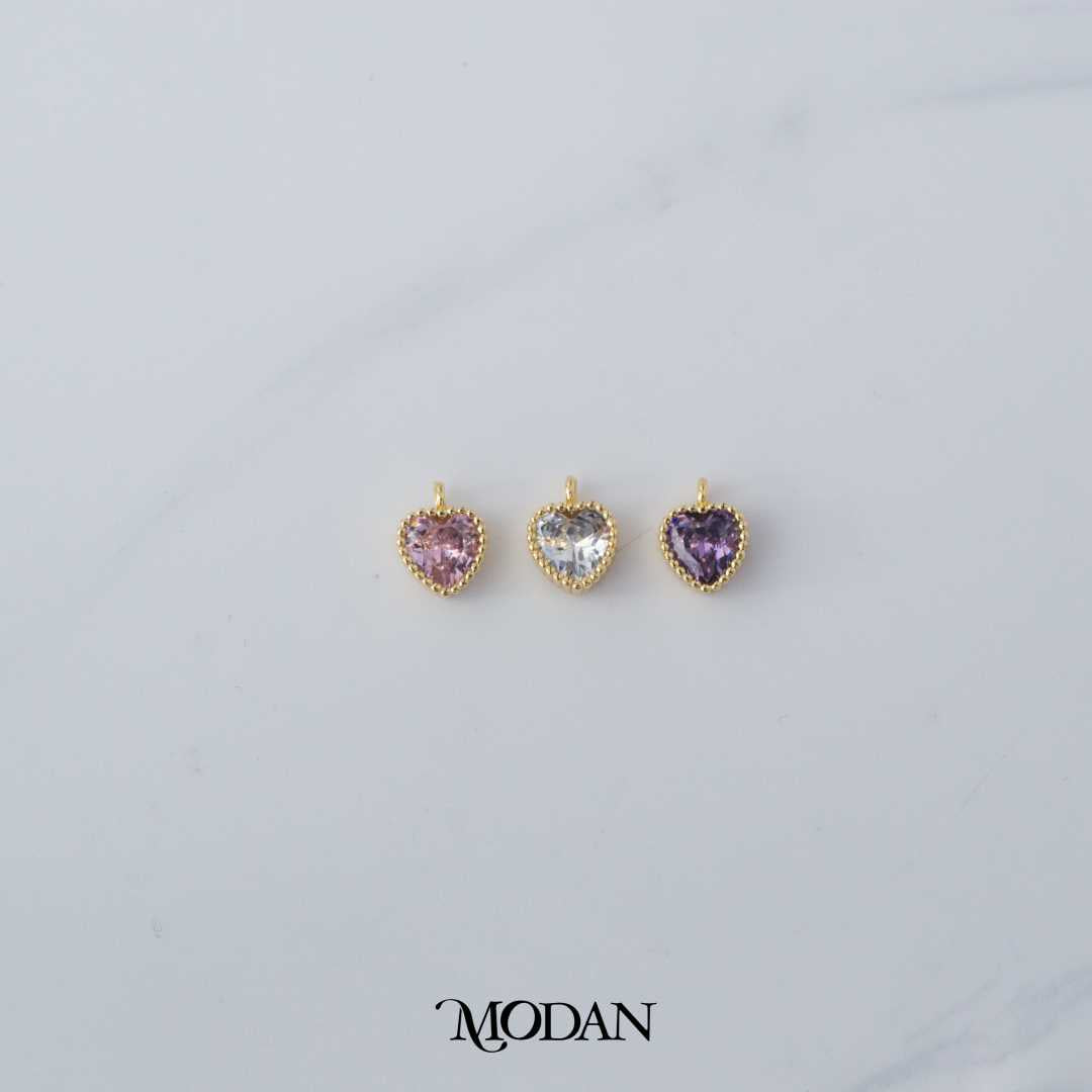Purple / Clear / Pink Beaded Heart Love Charm DIY Liontin Hati Cinta Hypoallergenic Gold Filled