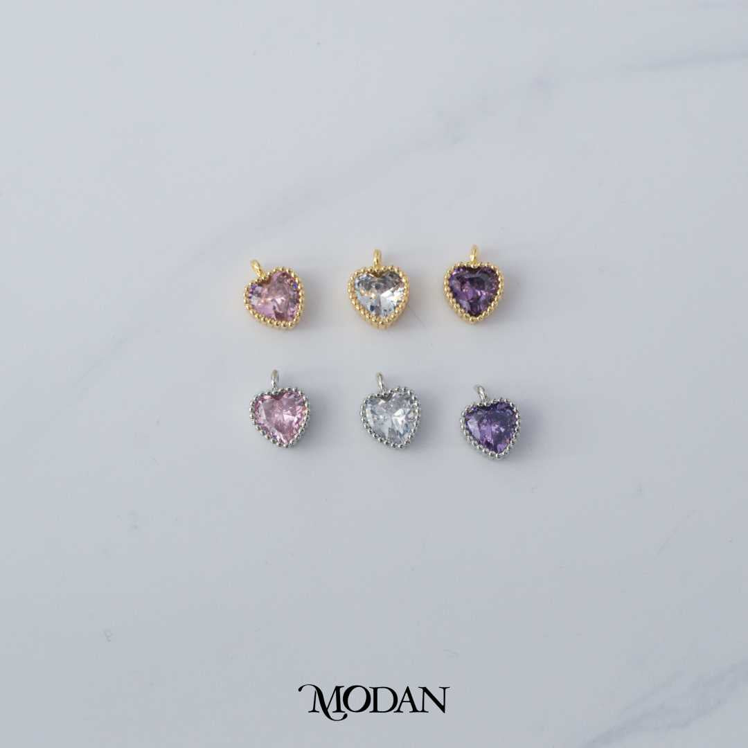 Purple / Clear / Pink Beaded Heart Love Charm DIY Liontin Hati Cinta Hypoallergenic Gold Filled