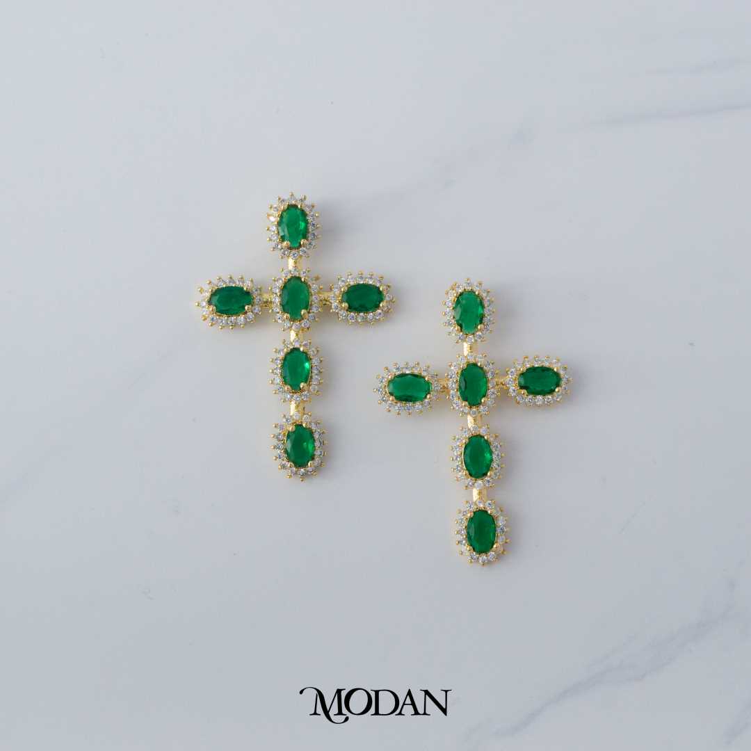 Emerald Green Religious Cross Charm DIY Liontin Salib Hijau Hypoallergenic Gold Filled