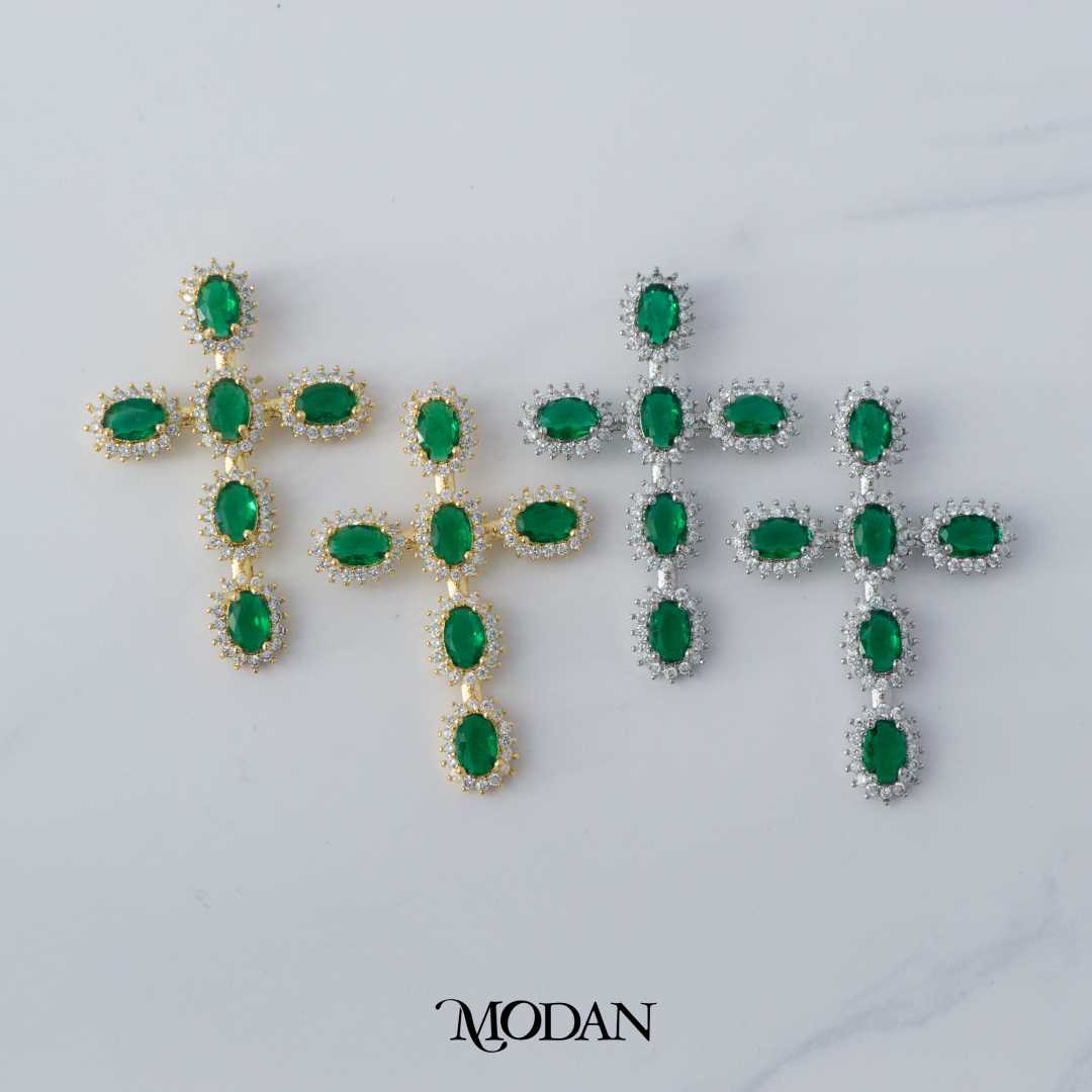 Emerald Green Religious Cross Charm DIY Liontin Salib Hijau Hypoallergenic Gold Filled