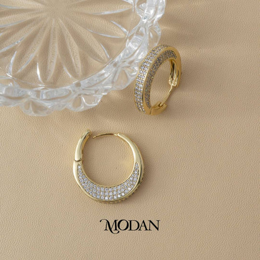 (25mm) Sparkling Moon Shaped Hoop Earrings Anting Bentuk Bulan Hypoallergenic Gold Plated