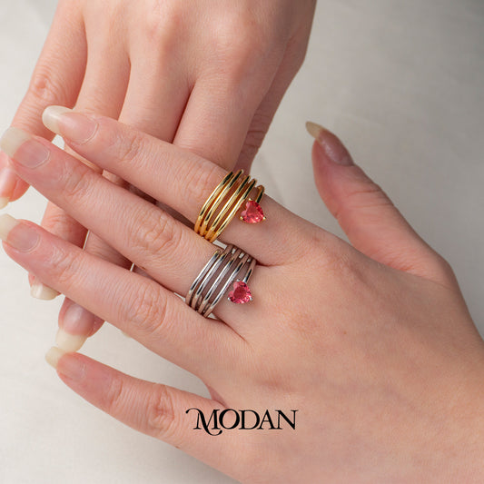 Multiple Layer Pink Heart Statement Ring Cincin Layer Statement Merah Muda Hypoallergenic Gold Plated