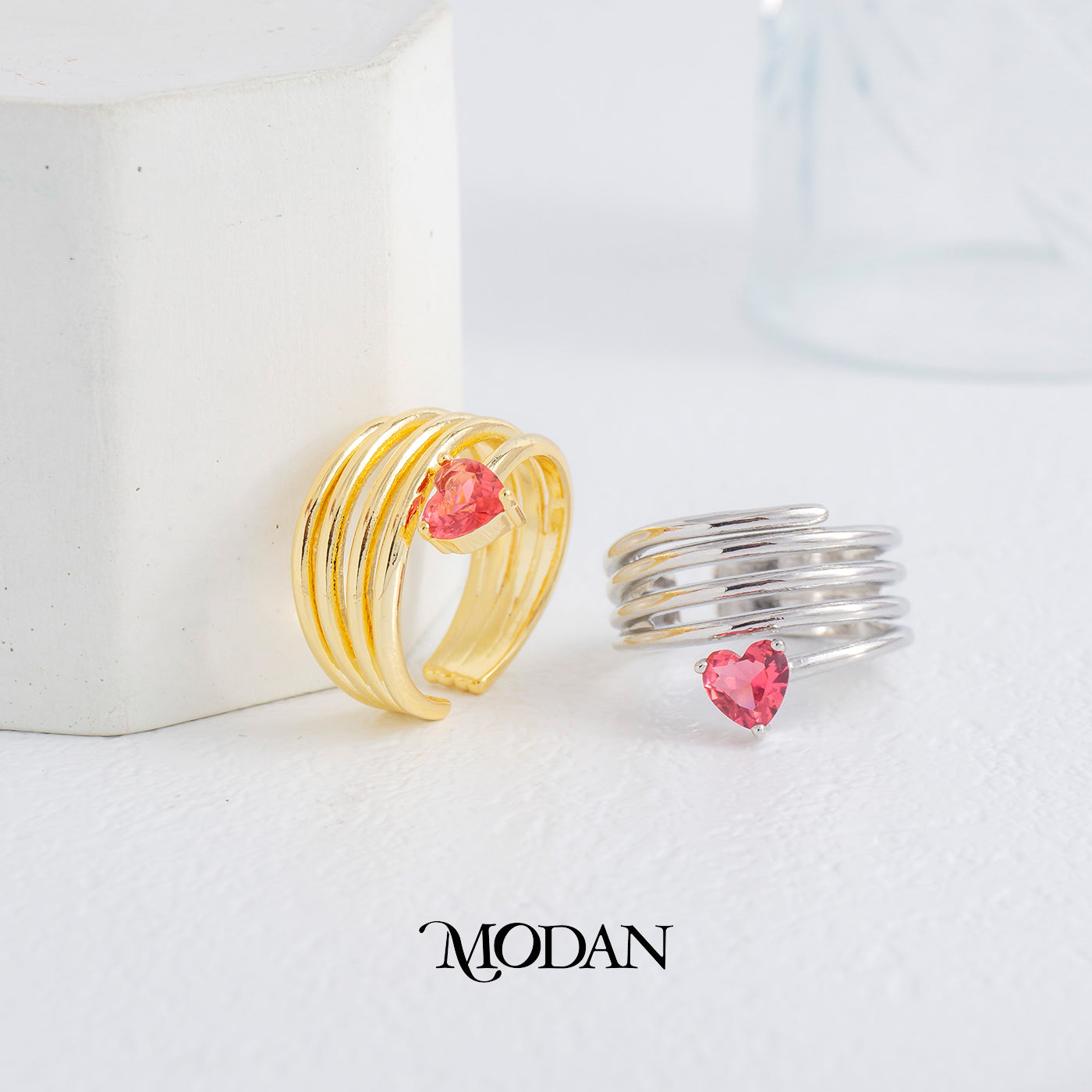 Multiple Layer Pink Heart Statement Ring Cincin Layer Statement Merah Muda Hypoallergenic Gold Plated