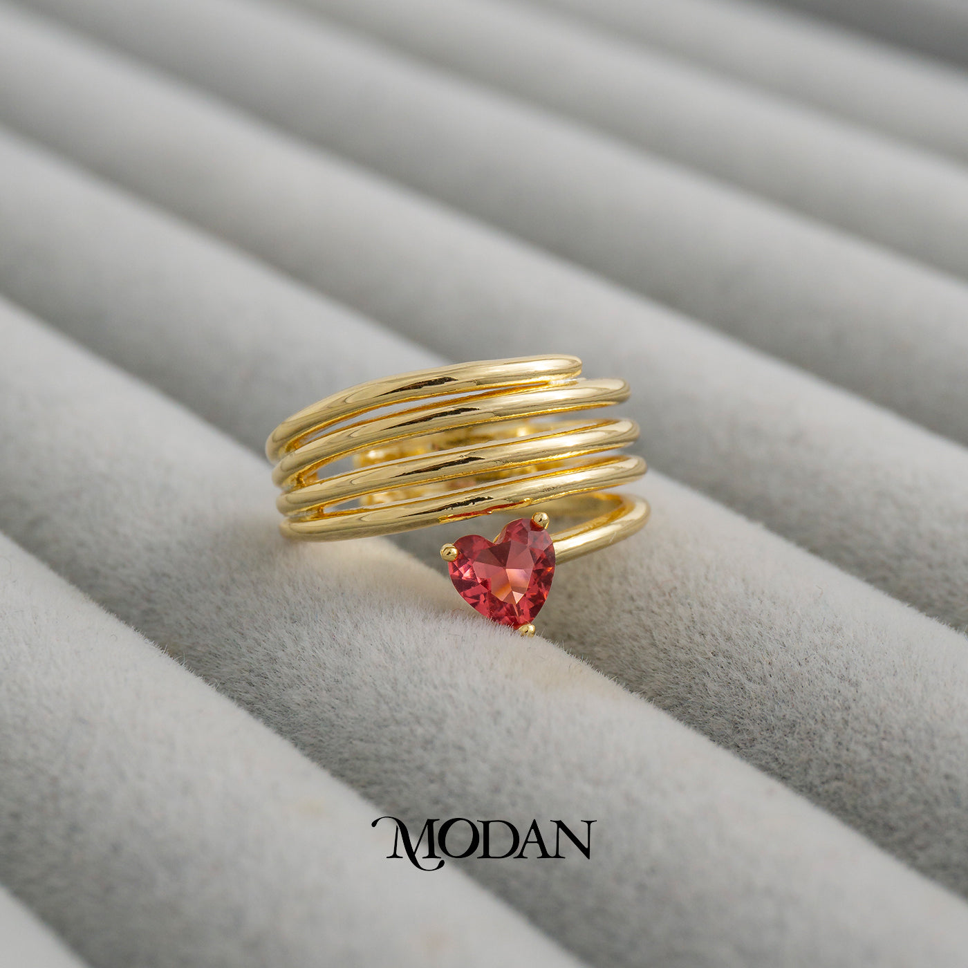 Multiple Layer Pink Heart Statement Ring Cincin Layer Statement Merah Muda Hypoallergenic Gold Plated