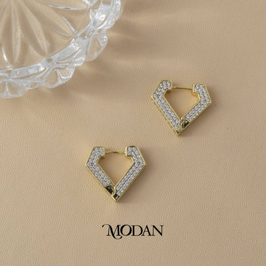 (20mm) Sparkling Triangle Shaped Hoop Earrings Anting Segitiga Hypoallergenic Gold Plated