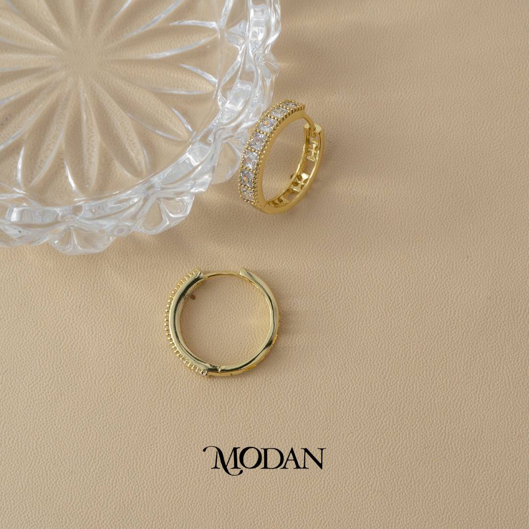 (22mm) Sparkling Zirconia Round Hoop Earrings Anting Bulat Hypoallergenic Gold Plated