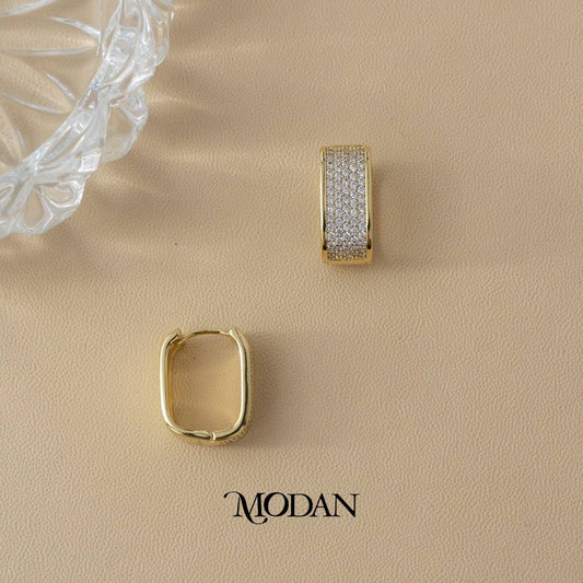 (17mm) Sparkling U Shaped Hoop Earrings Anting U Hypoallergenic Gold Plated