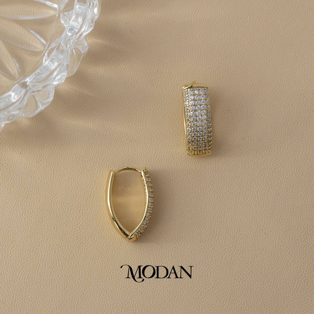(21mm) Sparkling V Shaped Hoop Earrings Anting V Hypoallergenic Gold Plated
