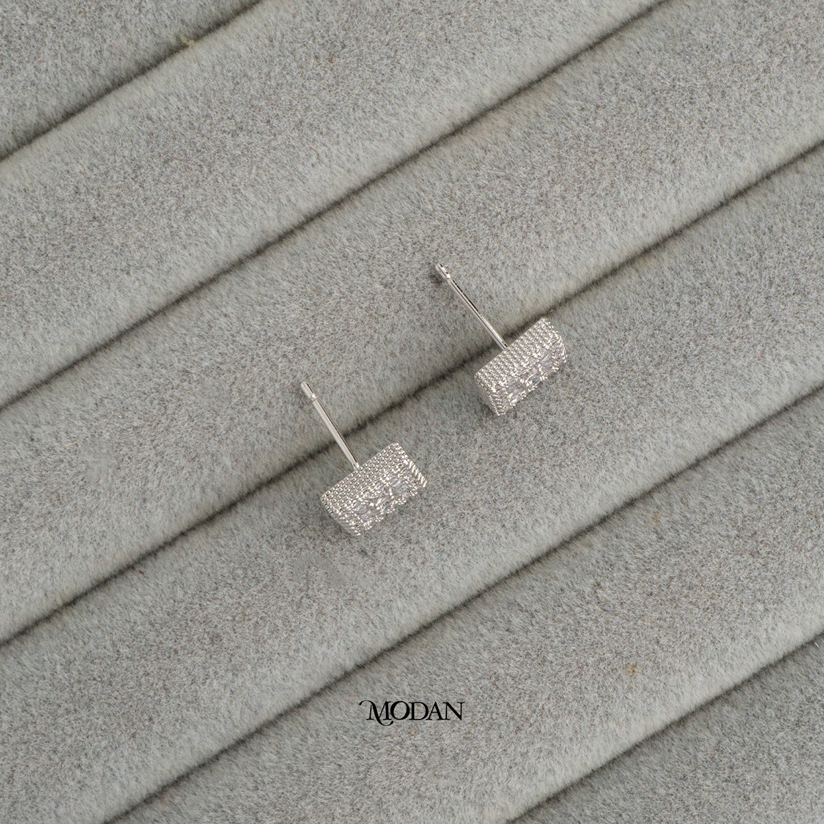(9mm) Micro Paved Zirconia Square Stud Earrings Anting Tusuk Persegi Hypoallergenic Gold Plated