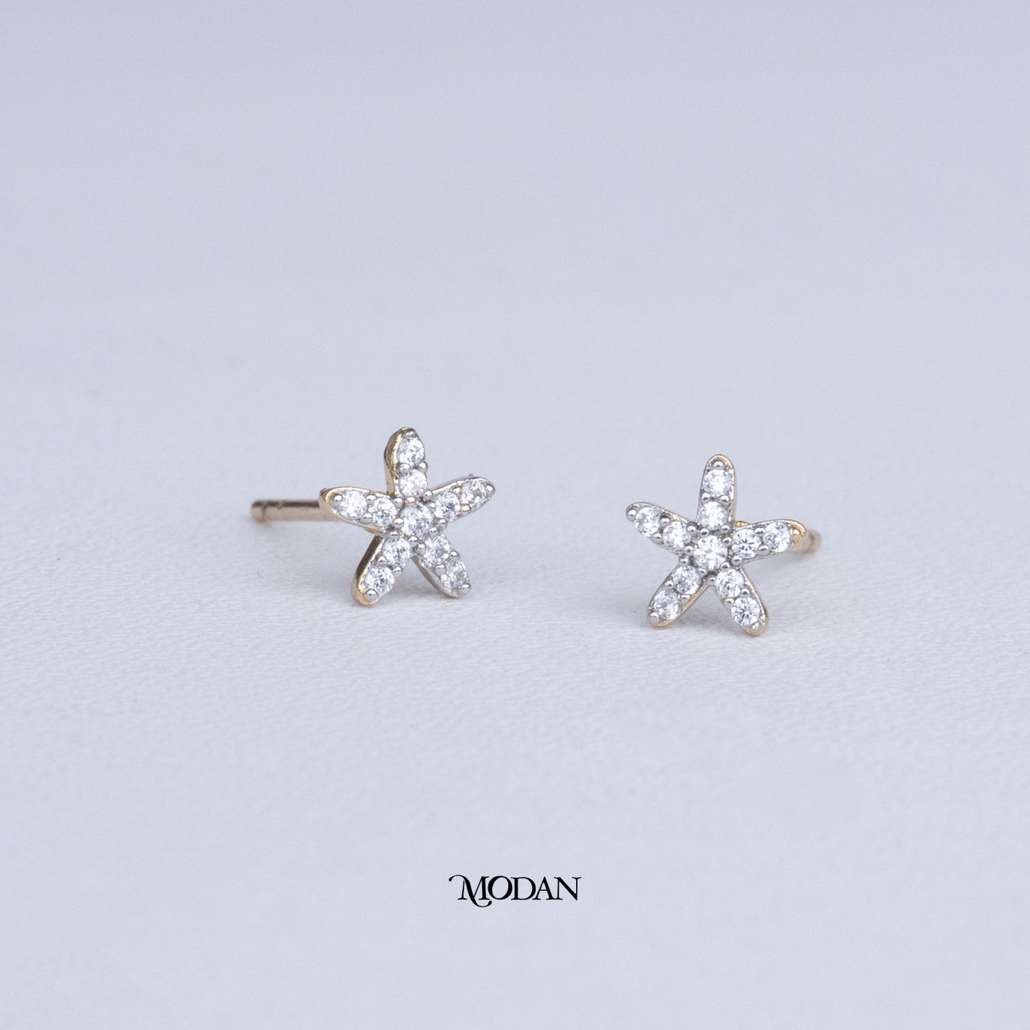 (6mm) Mini Micro Paved Zirconia Celestial Star Stud Earrings Anting Tusuk Bintang Hypoallergenic Gold Plated