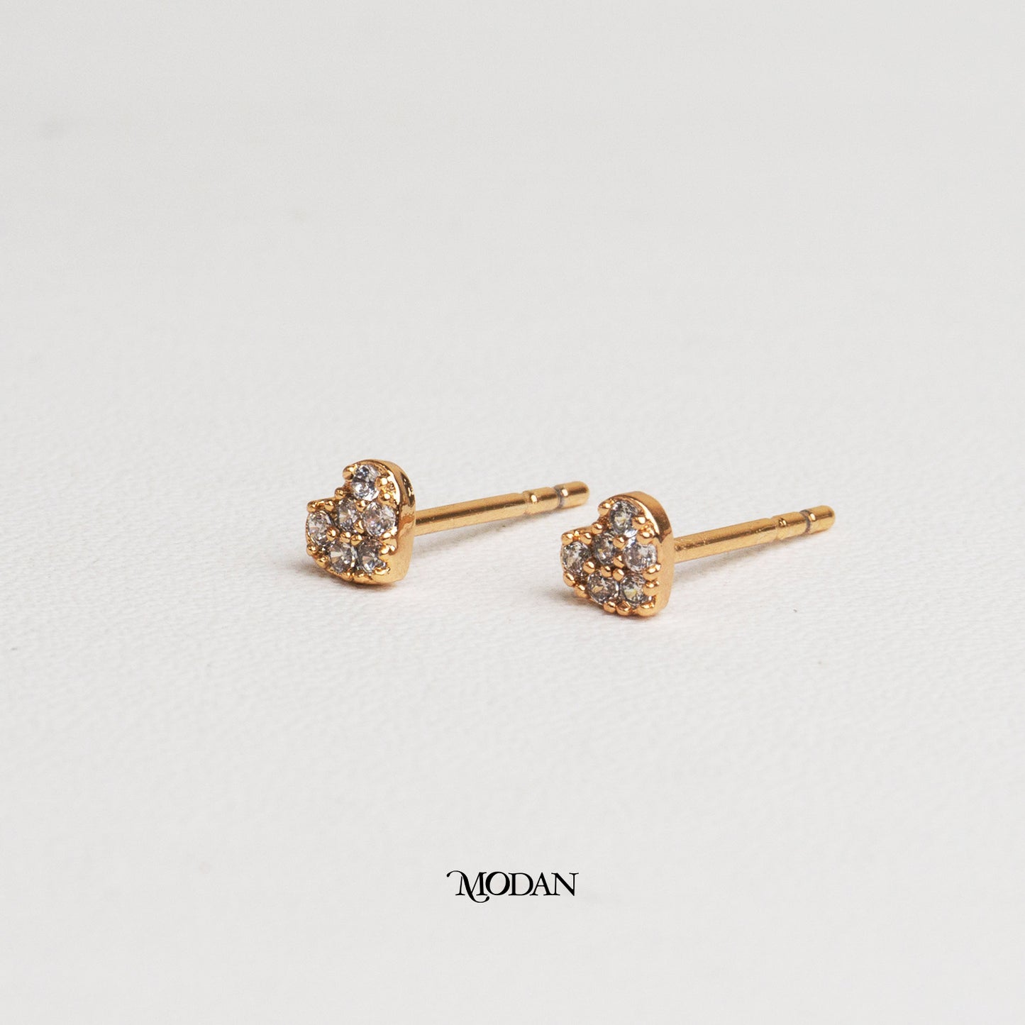 (4mm) Mini Micro Paved Zirconia Heart Stud Earrings Anting Tusuk Hati Hypoallergenic Gold Plated