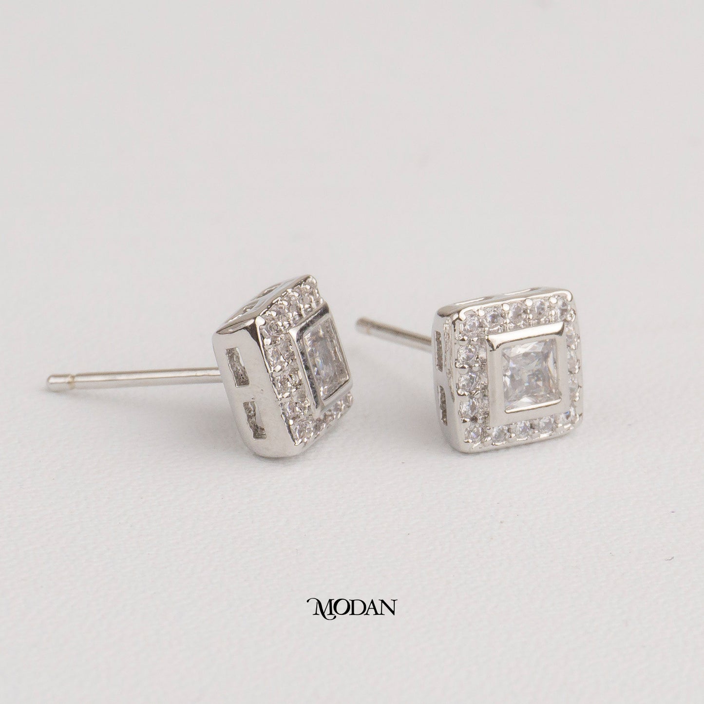 (8mm) Micro Pave Square Bezel Stud Earrings Anting Tusuk Persegi Hypoallergenic Gold Plated