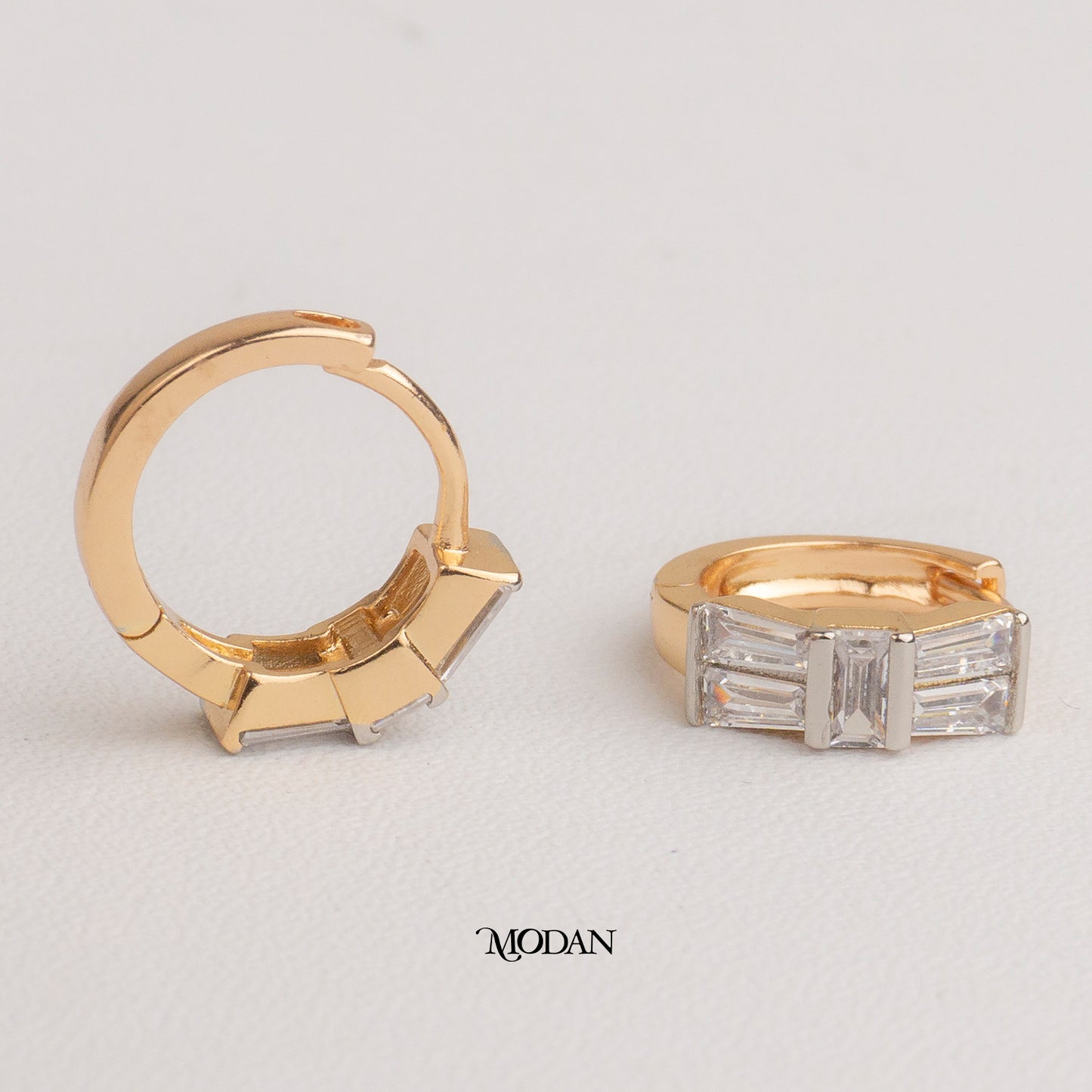 (14mm) Rosegold Baguette Bow Zirconia Mini Hoop Earrings Anting Pita Hypoallergenic Gold Plated