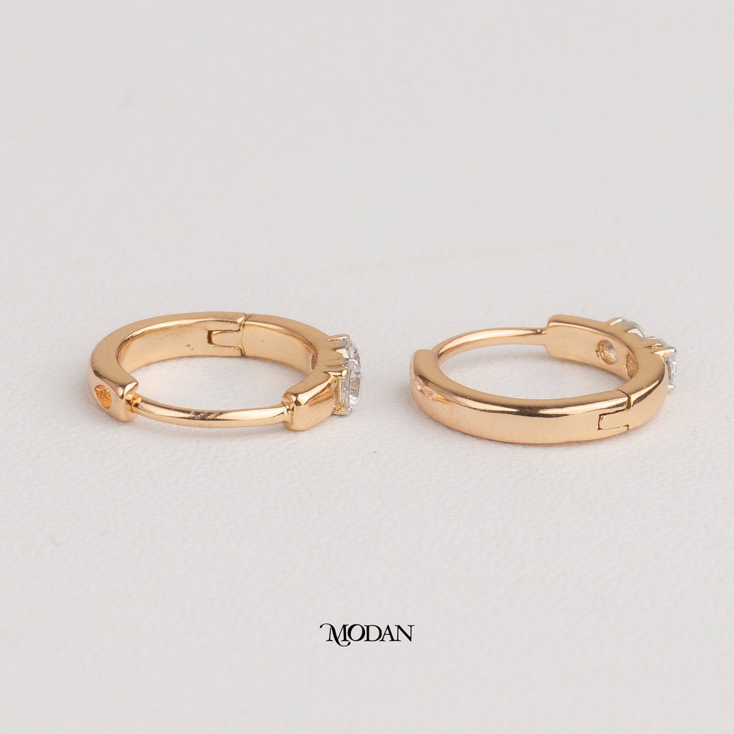 (13mm) Elegant Double CZ Mini Hoops Earrings Anting Bulat Hypoallergenic Gold Plated