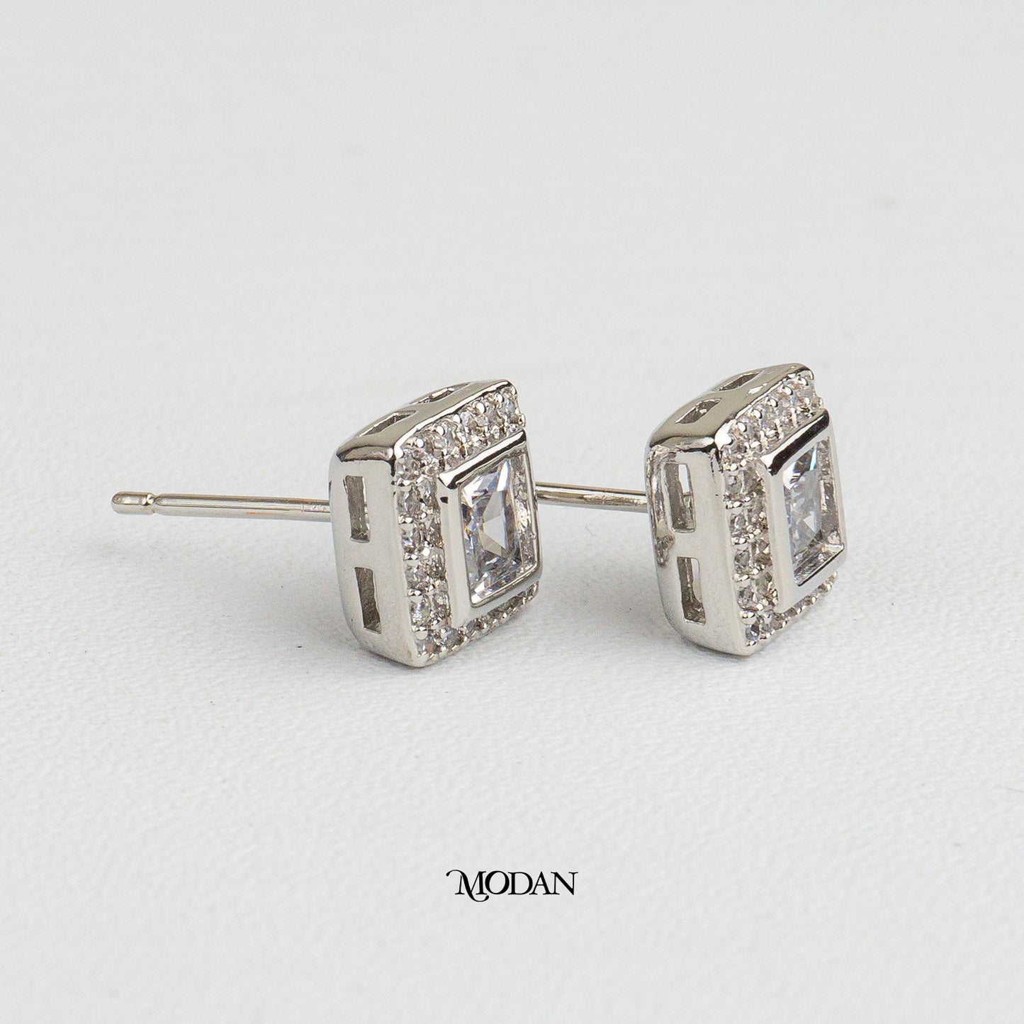 (9mm) Micro Pave Square Bezel Stud Earrings Anting Tusuk Persegi Hypoallergenic Gold Plated