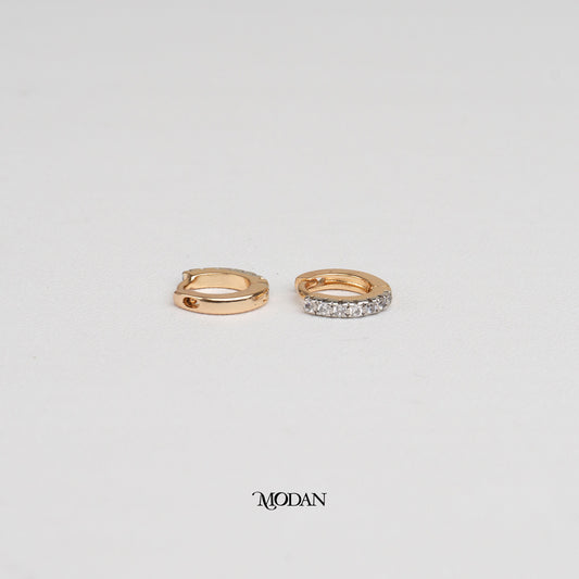 (10mm) Line Zirconia Rosegold Mini Huggies Hoop Earrings Anting Simple Hypoallergenic Gold Plated