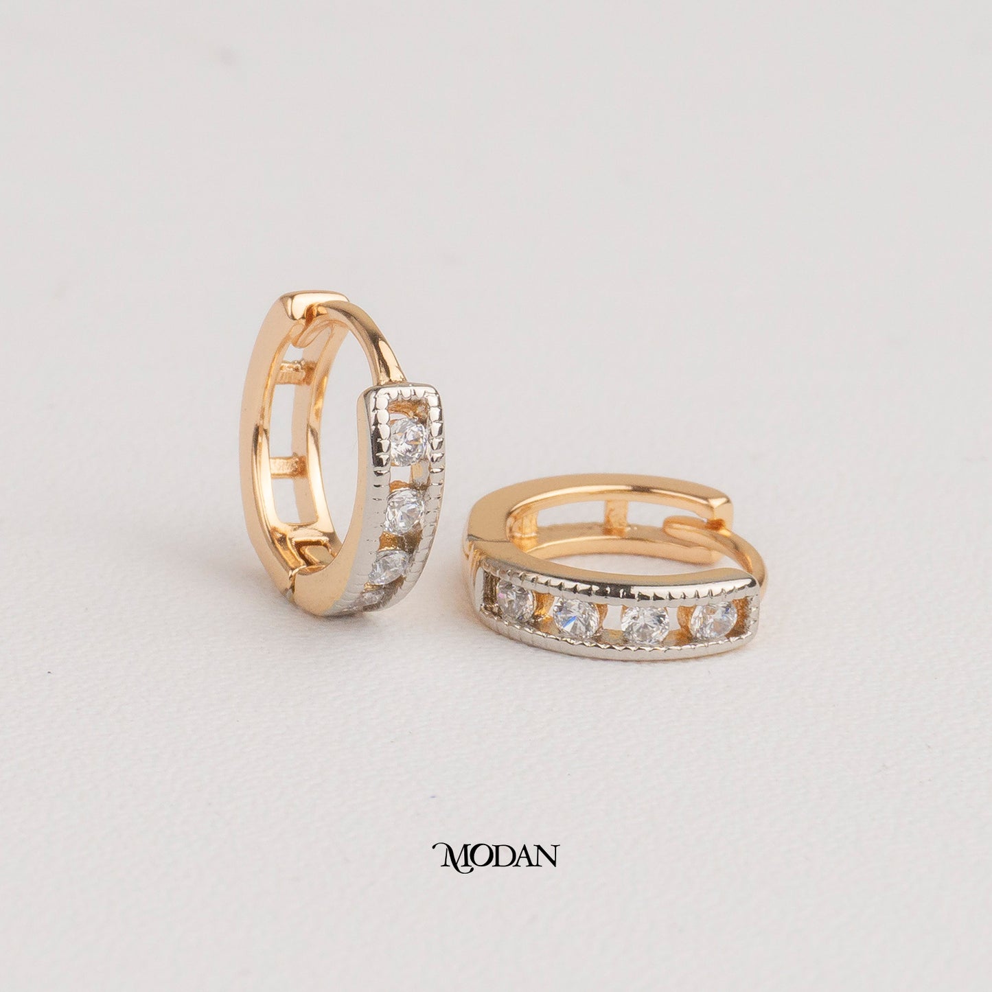 (13mm) Round Zirconia Hoop Earrings Anting Bulat Hypoallergenic Gold Plated