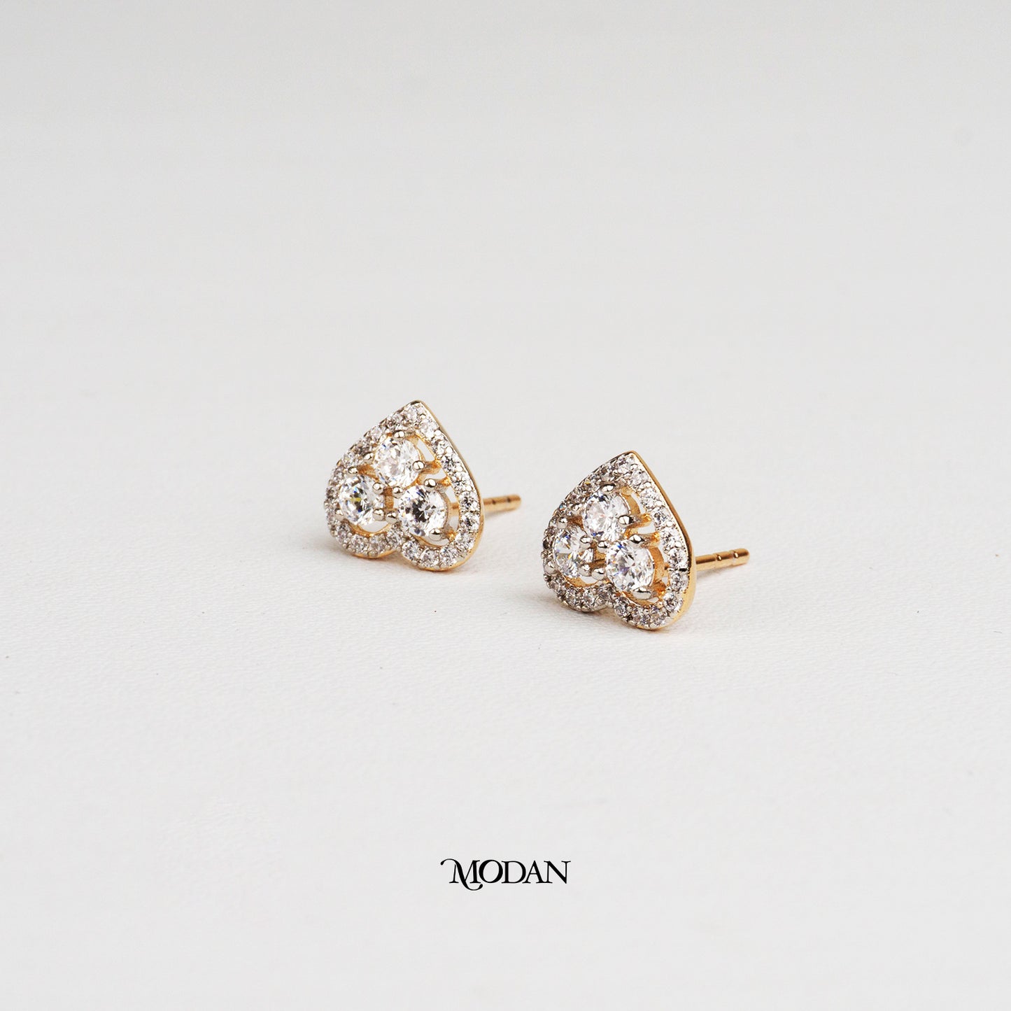 (10mm) Sparkling Mini Micro Paved Zirconia Heart Stud Earrings Anting Tusuk Hati Hypoallergenic Gold Plated