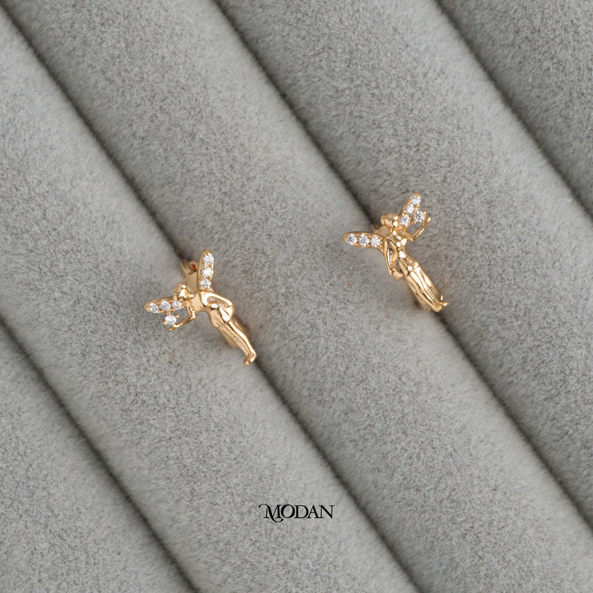 (14mm) Rose Gold Fairy Tale Hoop Earrings Anting Bentuk Peri Hypoallergenic Gold Plated
