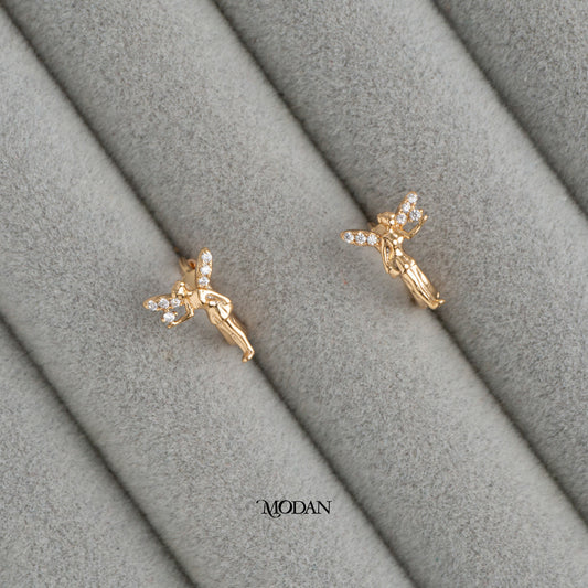 (14mm) Rose Gold Fairy Tale Hoop Earrings Anting Bentuk Peri Hypoallergenic Gold Plated