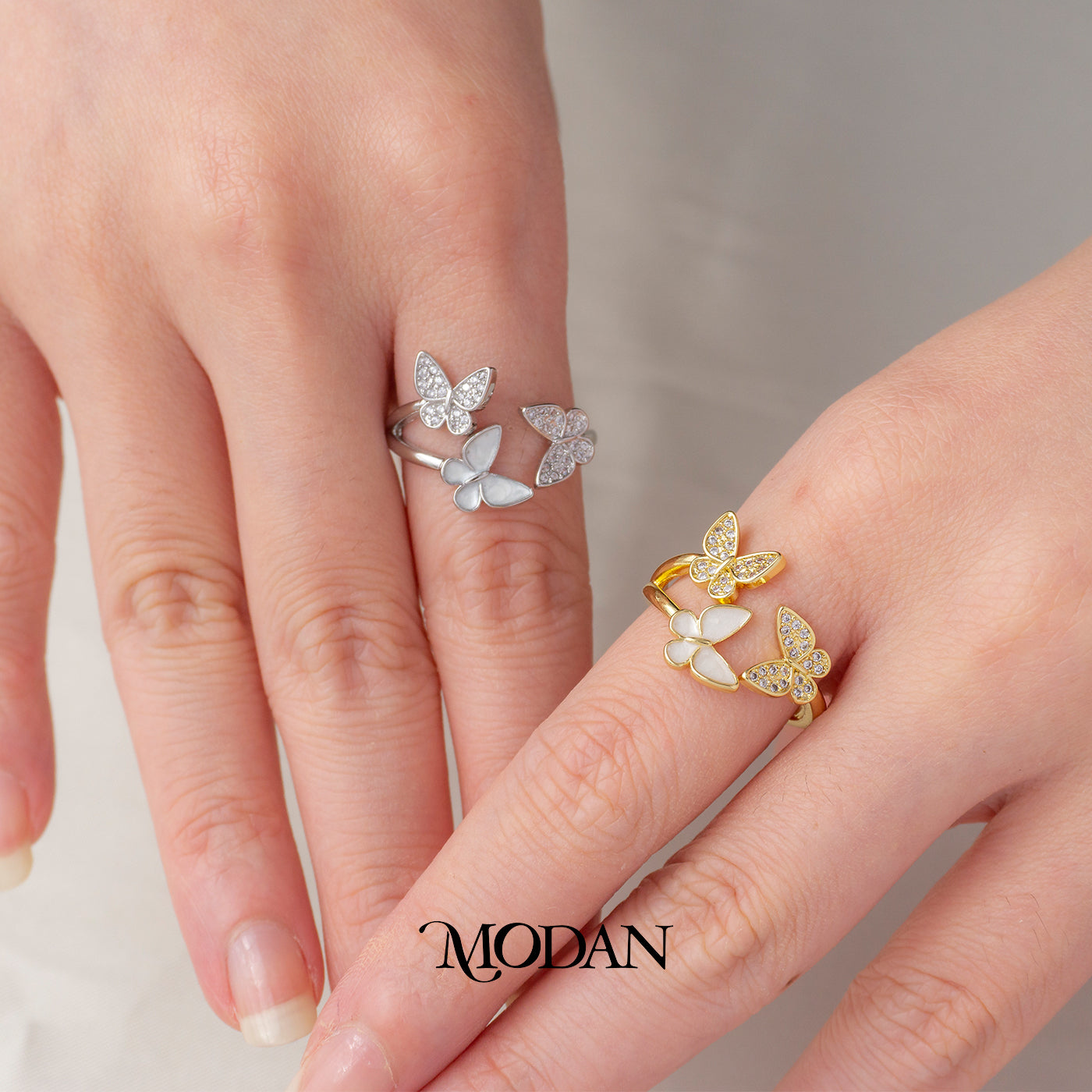 Korean Style Triple Buterfly Mother Of Heart Ring Cincin Kupu Kupu MOP Hypoallergenic Gold Plated
