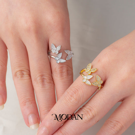 Korean Style Triple Buterfly Mother Of Heart Ring Cincin Kupu Kupu MOP Hypoallergenic Gold Plated